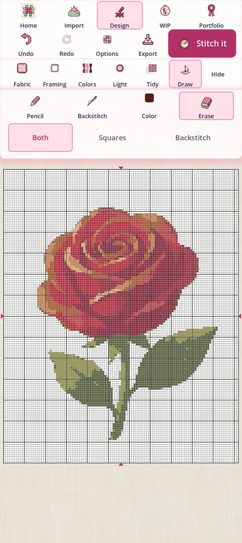 The eraser armed, with Both, Squares or Backstitch under the chips