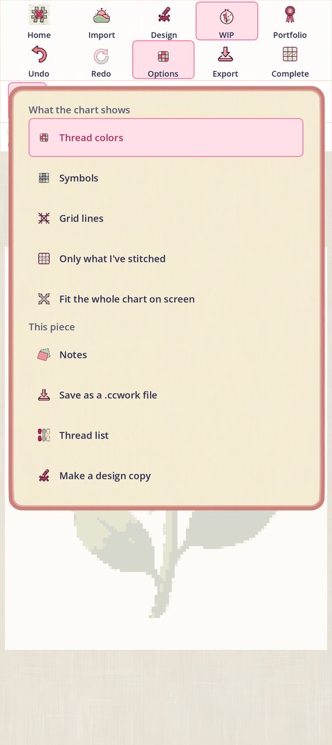 Options on a work in Advanced: the same list, Notes included