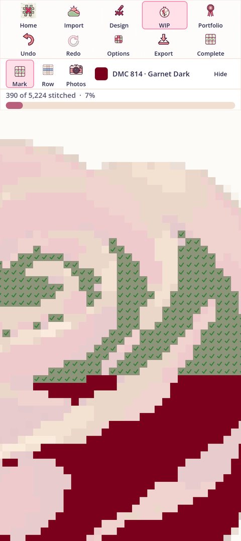 Zoomed right in: each finished square is large and carries a green check mark